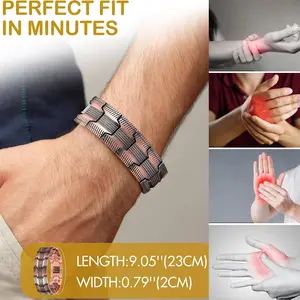 Men's copper watch chain magnetic bracelet, 3x strength 99.99% pure copper men's magnetic watch chain, adjustable chain arthritis red copper magnetic watch chain relieves joint pain, increases energy Father's Day Christmas Valentine's Day jewelry gift
