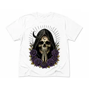 Dark Gothic Skull Graphic T-Shirt for Men Women| Grim Reaper Floral Tee| Vintage Aesthetic Unisex Streetwear Shirt