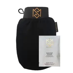 Exfoliating Glove Kessa Mitt Body Scrubber - Dead Skin Remover Shower Glove for Dead Skin Scrubbing and Deep Pore Cleansing - by MoroccanSource (1 Pack Black with soap Sample)