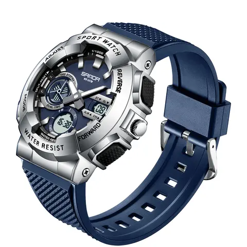 Sanda New Sports Watch Triple Time Zone Dual Display Electronic Alarm Clock, Multifunctional Student Watch for Men Women, Water Resistant Digital Wristwatch
