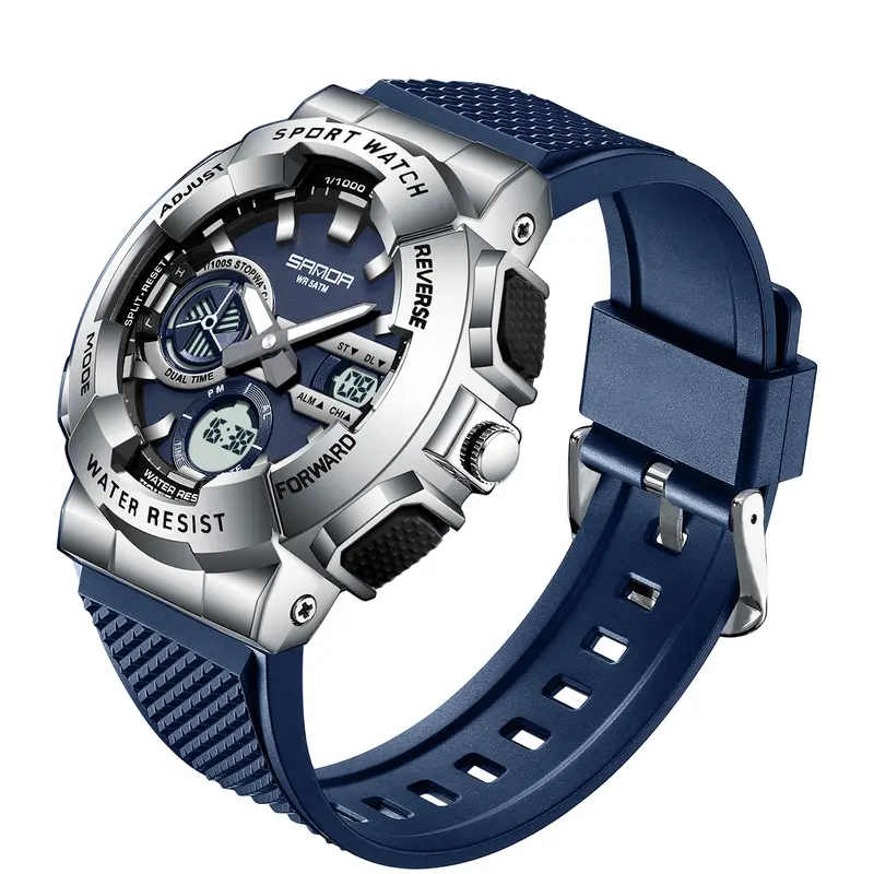 Sanda New Sports Watch Triple Time Zone Dual Display Electronic Alarm Clock, Multifunctional Student Watch for Men Women, Water Resistant Digital Wristwatch