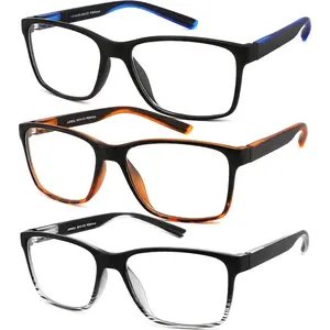 3 Pack Reading Glasses for Men Blue Light Blocking with Spring Hinge, Anti /Dryness/UV Large Wide Square Readers for Men, Two Tone  Reader Glasses Eyeglass(2.0 Strength)