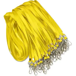 50 Pack Yellow Durable Flat Lanyards for ID Badge Holder with Swivel Hook and Badge Clip