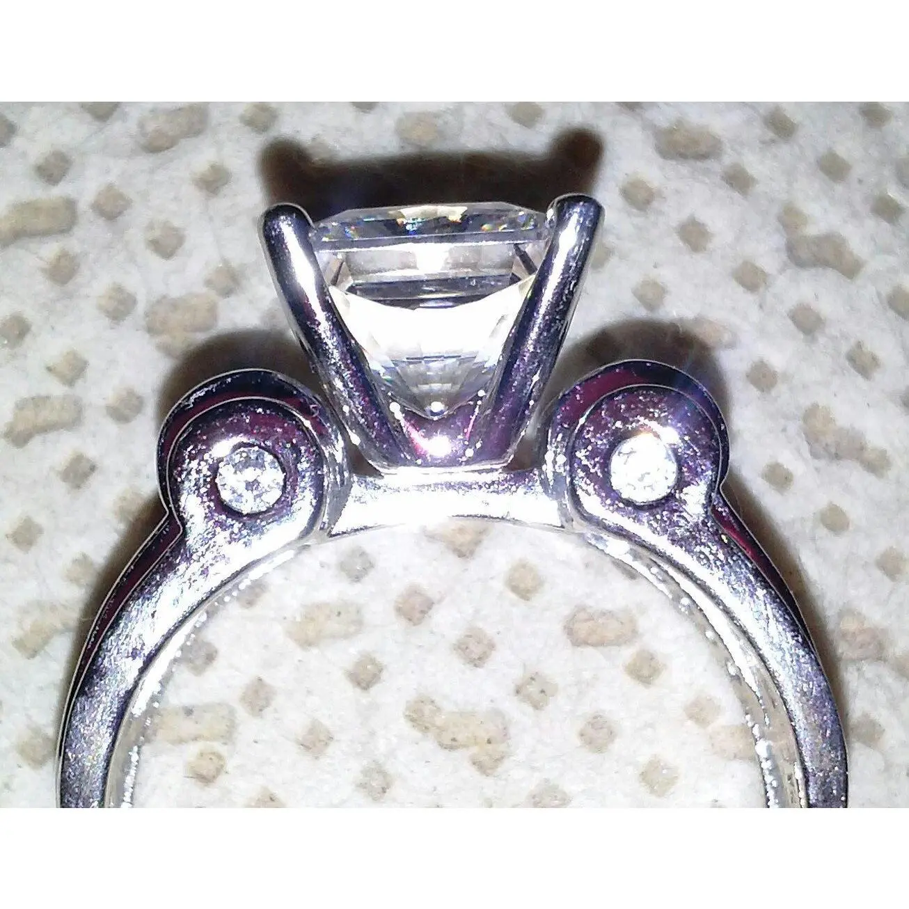Cubic Zirconia Ring - 4.0 Carat Radiant Center with Round Channel and Scroll Accents