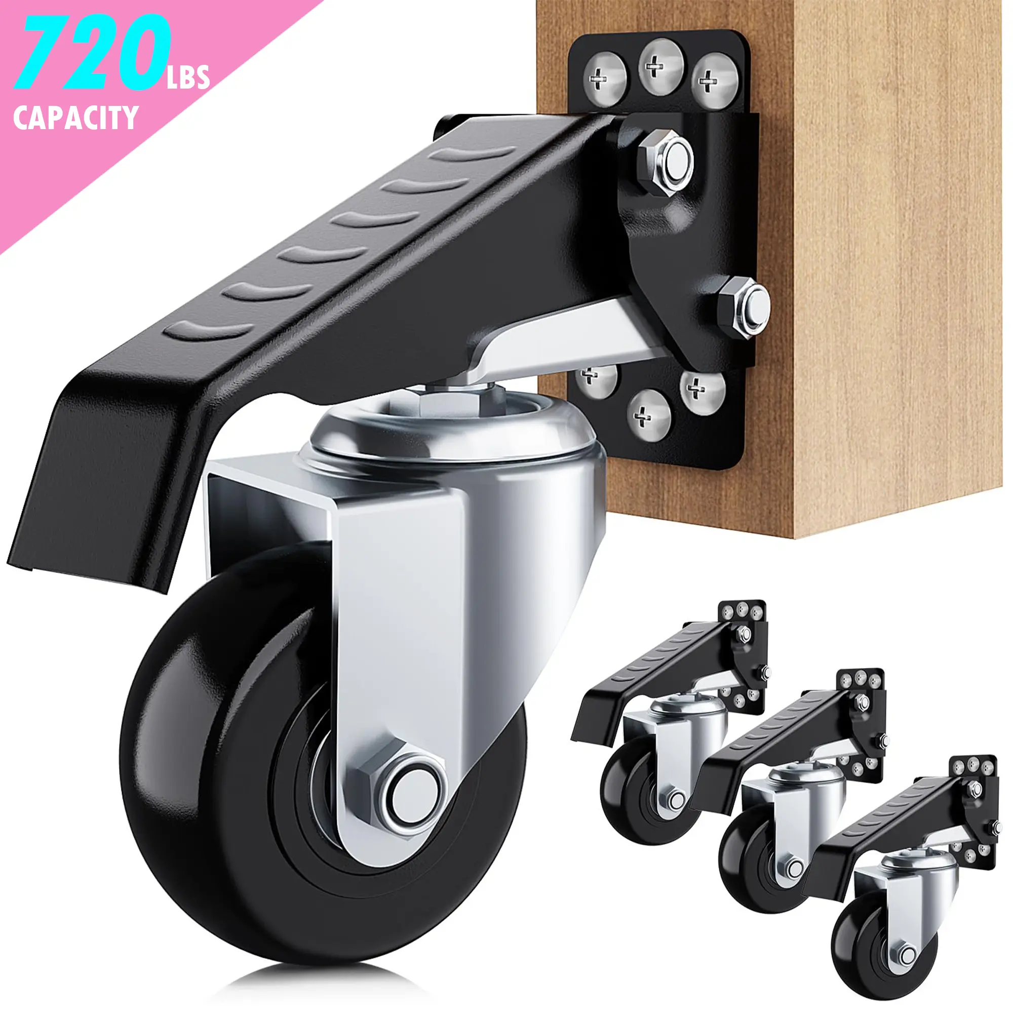 Workbench Casters kit 720 Lbs - Retractable Casters Heavy Duty Bench Caster Wheels Designed for Workbenches Machinery & Tables, 4 Pack