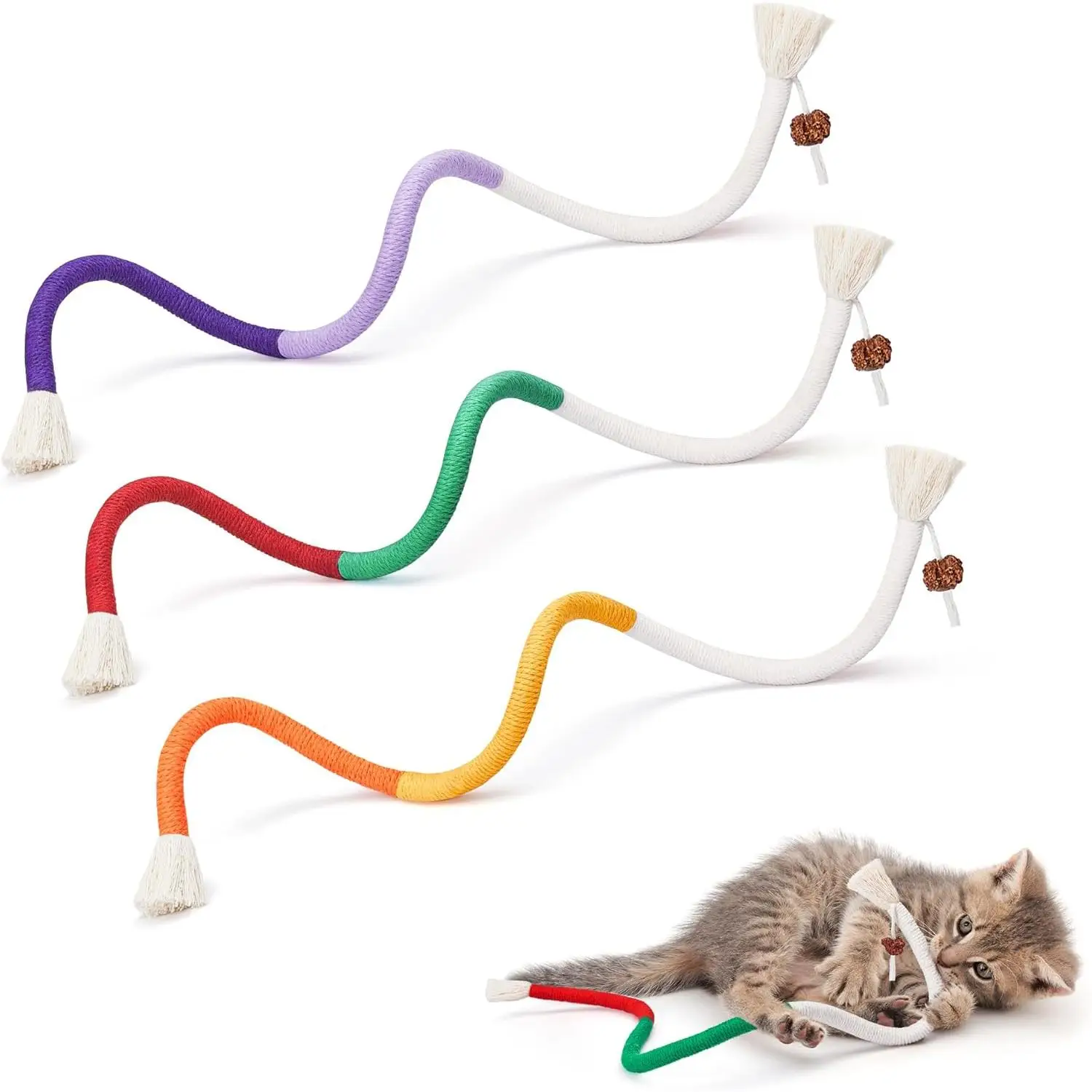 3-Piece Cat Chew Rope Toys with Refillable Natural Catnip – Safe Teeth Cleaning & Interactive Fun for Kittens and Cats (19.5 Inches) Pet Supplies
