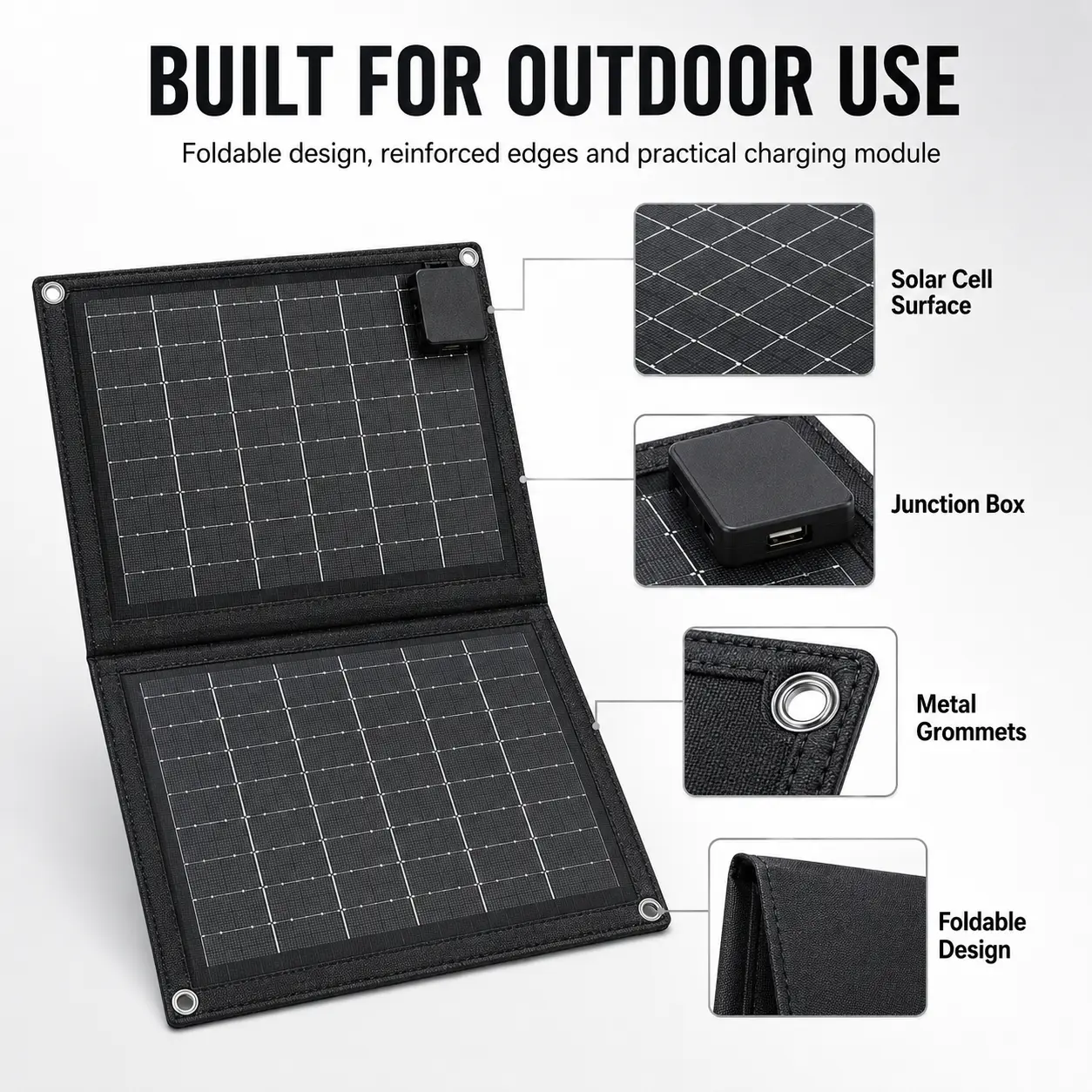 6W 6V Portable Foldable Solar Panel, Monocrystalline Solar Charger with Lightweight Compact Design, Outdoor Solar Power Panel for Camping, Hiking, Backpacking, RV, Travel & Emergency Backup