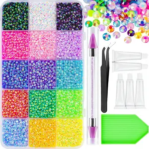 18000Pcs Multicolor 3mm Flatback Acrylic Rhinestones, with FREE Jewelry Glue, Rhinestone Picker Tool for DIY Craft Clothes Shoes Nail Art