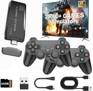 Retro Gaming Console with Dual Controllers, 20,000+ Games, 9 Emulators Built-in, 4K HDMI Output, Plug and Play Video Game Stick, Perfect for TV (64GB) Wireless Usb