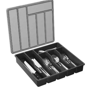New silverware plastic cutlery storage box, cutlery rack with dividers and lid, kitchen organizer for restaurant use