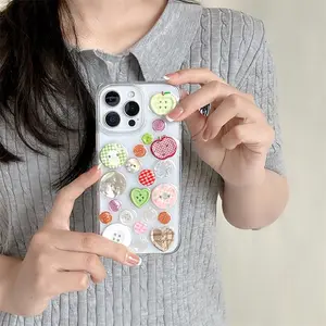 3D Full Screen Color Button Phone Case, Protector, Cute Button Decor Phone Protective Cover, Phone Accessories Compatible with iPhone 13 14 15 16 Pro Max, Casing