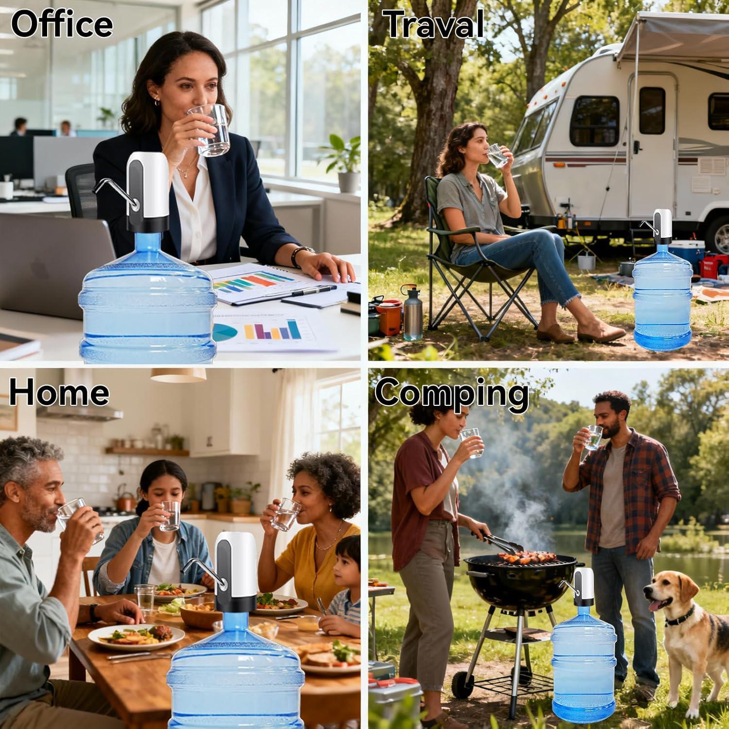 Water Dispenser for 5 Gallon Bottle - Rechargeable Water Pump for 5 Gal Jug, BPA-Free, Food Grade Silicone Hose, Stainless Steel Spout - 30-40 Days Battery Life, Easy One Switch Operation for Kitchen Outdoor Camping Office
