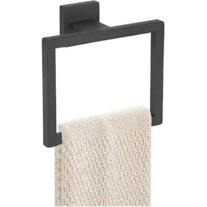 Towel Ring - Thicken SUS 304 Stainless Steel Towel Holder, Towel Racks for Bathroom, Square Modern Design Hand Towel Holder, Contemporary Hand Towel Bar - Matte Black