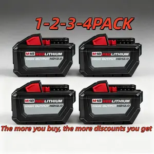 (For Milwaukee) M18 12.0Ah 18V Lithium Replacement Battery Pack for Cordless Tools 48-11-1850 48-11-1840 48-11-1815 48-11-1820 48-11-1852 48-11-1828 48-11-1822 High output 12.0Ah capacity, perfect for home and apartment use