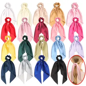 Women's Solid-Color Satin Triangle Scarf Head Wrap - Long Knotted Streamers Sports Headband, All-Season Simple Hair Accessory for Ponytails