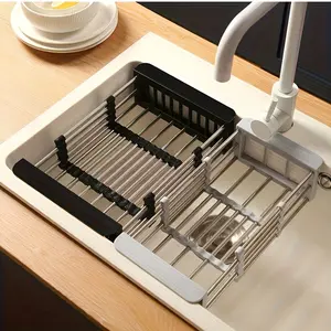Stainless steel adjustable drip-free dish storage rack | Height and width can be freely adjusted. Durable and easy to clean. A drying rack for tableware in modern kitchens, a space-saving must-have.