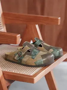 Boho Style Geometric Design Shoes, Casual Slipper Shoes, Eva Sole & Composite Leather Upper, Round Toe Wide Fit, Casual All-Season Footwear for Men Women