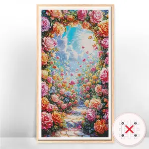 Flower Pattern Cross Stitch Kits Without Frame,New Tools Cross Stitch Printed Canvas Rose Room Decor