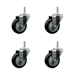 Service Caster SCC-TS20S3514-PPUB-BLK-34212-4 Polyurethane Swivel Threaded Stem Caster with 3.5 x 1.25 in. Black Wheels & 0.75 in. Stems - Set of 4