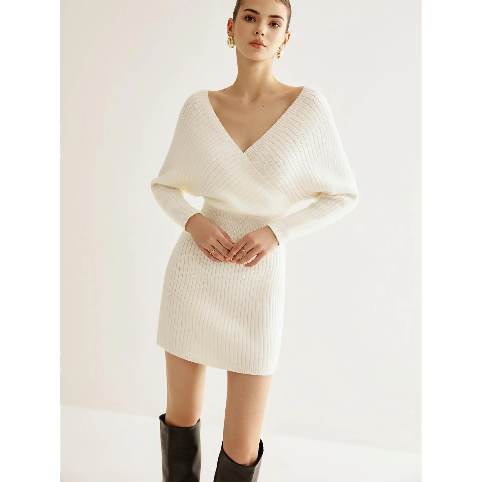 Criss Cross Cinched Sweater Dress