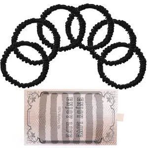 22 Momme 6PCS 100% Mulberry Silk Hair Ties Small Silk Scrunchies for Women Girls Curly Thick Thin Hair .Women's Black Cute Satin Sleepy Bulk Hair Tie Scrunchie Sleep