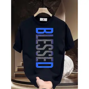 Blessed Graphic Tee - 180g Soft Fit for Independence Day Family Reunion and Corporate Team Building Gifts, Popular Trendy T-Shirt for Men, Comfortable Casual Style Tee
