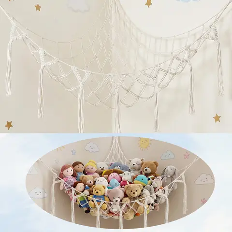 Stuffed Animal Storage Hammock or Net Corner - Toy Hammock Net for Stuffed Animals Room Decor - Cute Stuff Animal Organizer Plush Holder - Kids Baby Nursery Essentials Wall Bedroom Home Decor