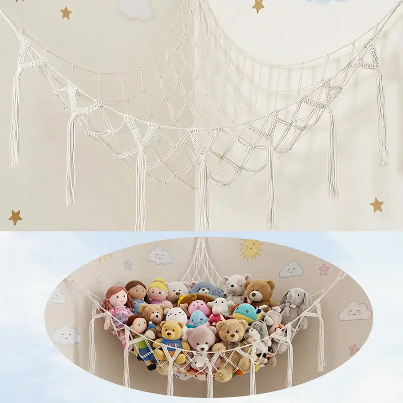 Stuffed Animal Storage Hammock or Net Corner - Toy Hammock Net for Stuffed Animals Room Decor - Cute Stuff Animal Organizer Plush Holder - Kids Baby Nursery Essentials Wall Bedroom Home Decor