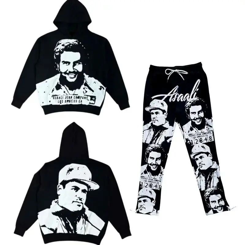 Asl Chapo Black/White Tracksuit, Pablo Hip Hop Hoodie Sweatpants Set, Unisex Hoodie Long Sleeve, Loose Pants, Gift For Him Her