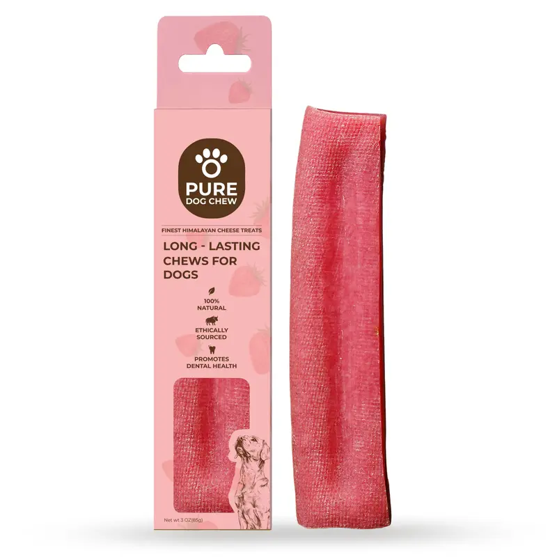 Pure Dog Chew Strawberry Himalayan Yak Cheese Chew for Dogs – Natural Long-Lasting Dog Treat, 3 oz (20-65 LBS)