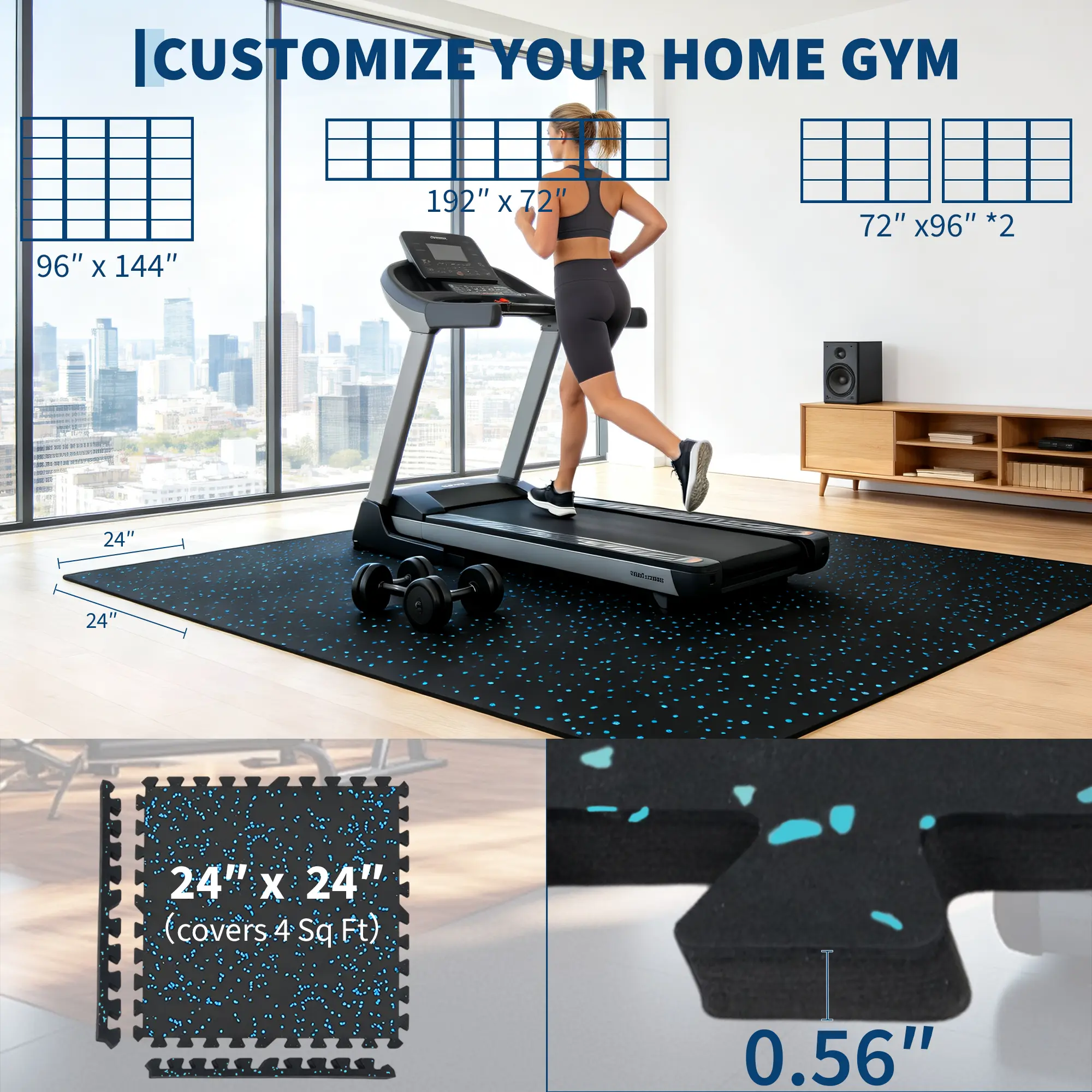 Interlocking EVA Foam Gym Flooring Tiles, High Density Exercise Mats for Home Gym, Non Slip Waterproof Floor Protection for Workout Room and Garage