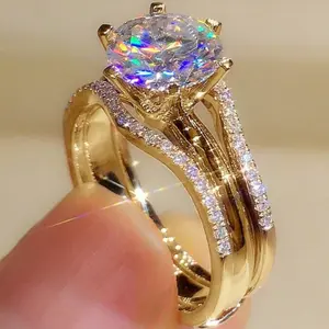 Unique Rose Gold 2 Piece Ring Set – Vintage Six Prong Diamond Engagement & Wedding Jewelry