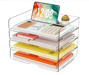 4 Trays Paper Organizer Letter Tray - Acrylic Desk File Organizer, Stackable Clear Paper Holder Sorter Office Organizer for Letter/A4, Office File Ipad Books Notes Etc