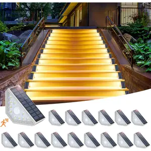 Motion Sensor Solar Step Lights for Outside, 16-Pack Outdoor Stair Lights  IP67, Solar  LED Outdoor Step Lights Decor for Yard Garden Porch Patio Pathway Deck, Warm White