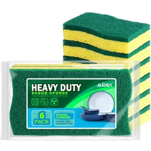 Sponges Kitchen, Heavy Duty Scrub Sponges-6 Count, Sponges for Dishes, Cellulose Kitchen Sponges, Cleans Fast Without Scratching, Cleaning Sponges for Non-Coated Cookware, Dishes, Pots, Pans