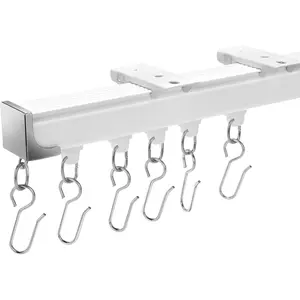 Heavy Duty Ceiling Curtain Track, Room Divider Rail System with Silent Rollers, 1.3FT to 12.1FT Adjustable Length for Living Room Bedroom RV Shower, White