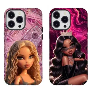 Pink Glitter Money B-Bratz D0ll Phone CaseGlam Black Girl Bratz Phone Case Compatible for iPhone 17 16 15 14 13 12 11 and for Samsung  S21-S25 The Best Gift For  Treetwear / Y2K Girls