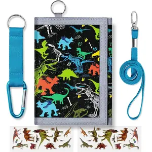P-KWL08    Toddler Dinosaur Trifold Wallet for Kids Ages 5-7, Novelty Boys Wallet With 9 Card Holders, Perfect for Children's Birthday Gifts