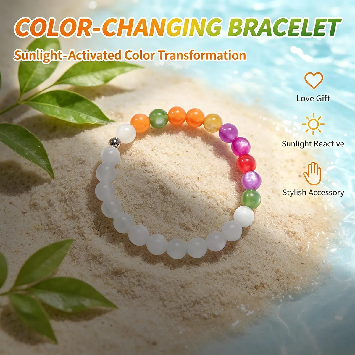 Dopamine Bracelet for Women Colorful UV Reactive 8mm Beaded Color Changing Bracelet Mood Jewelry Summer Beach Wear Dress Outfits Accessories