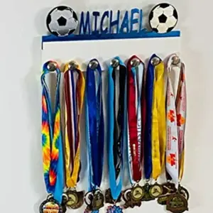 Personalized Soccer Medal Holder Rack – Custom Sports Medal Display Hanger, Wall Organizer for Ribbons & Awards, Handmade Room Décor for Kids, Teens, Athletes