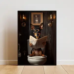BonAirChurch Miniature Pinscher On Toilet Poster No Frame Dog Poster, Dog, Miniature Pinscher Portrait, Dog Bathroom Poster