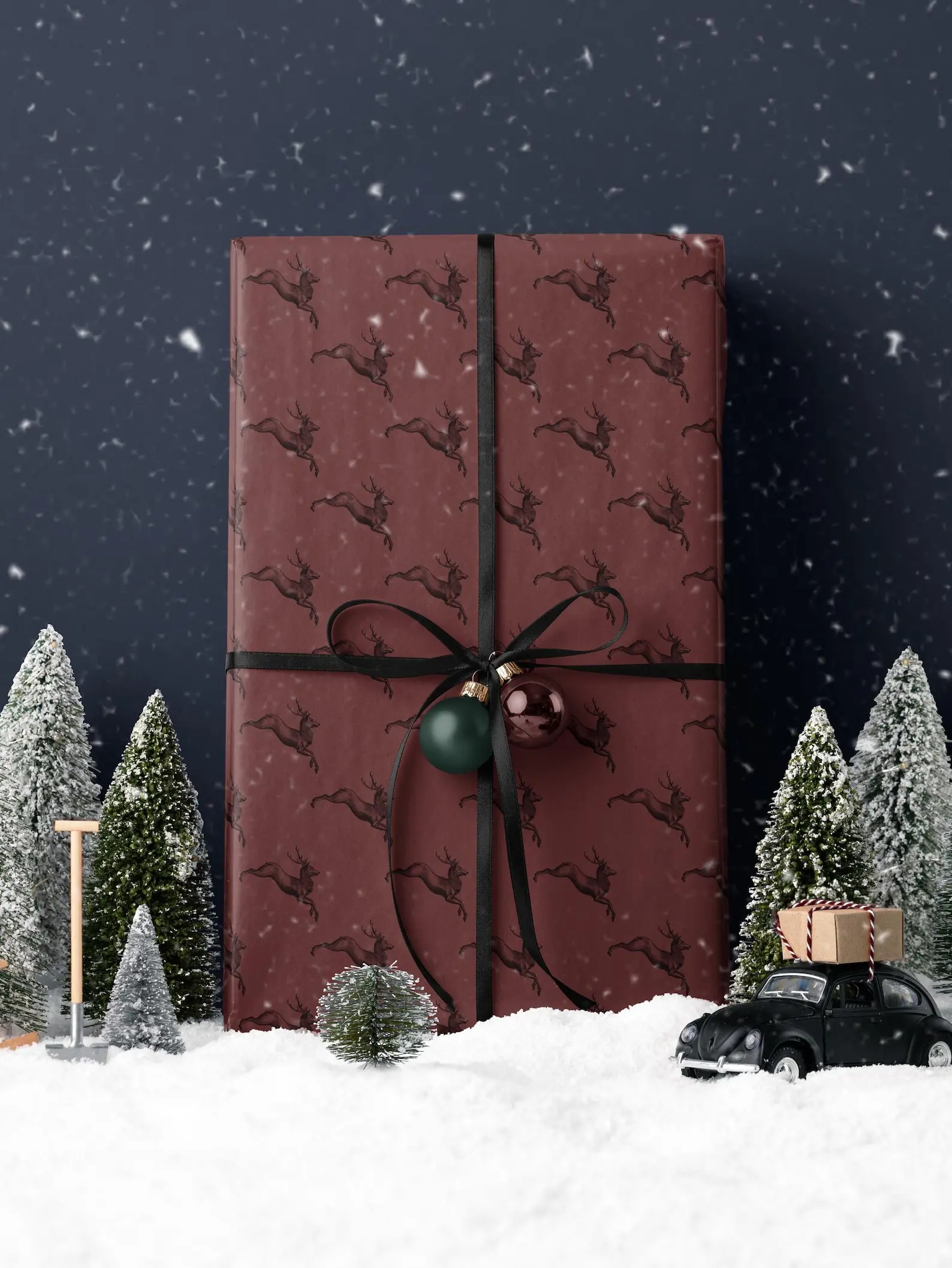 Elegant Brown Deer Wrapping Paper Christmas, Festive Gift Wrap, Country Holiday Gift Wrap Maximalist Gift Wrap