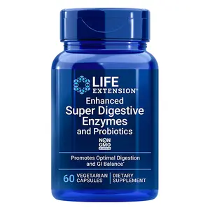 Life Extension Enhanced Super Digestive Enzymes & Probiotics Supplement for Bloating Gas Acid Reflux Lipase Protease Lactase 60 Vegetarian Capsules Non-GMO Promotes Optimal Digestion and GI Balance