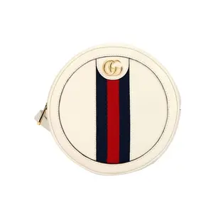 Pre-owned GUCCI Ophidia Mini Women Backpack Double G Logo Striped Fabric White