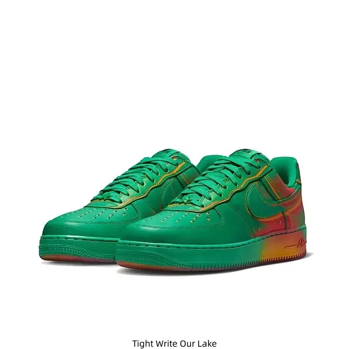 Gradient Green Red Orange Low Top Leather Casual Sneakers Color Fade Printed Side Swoosh Matching Gradient Rubber Outsole Breathable Flat Street Walking Trainers for Men Women