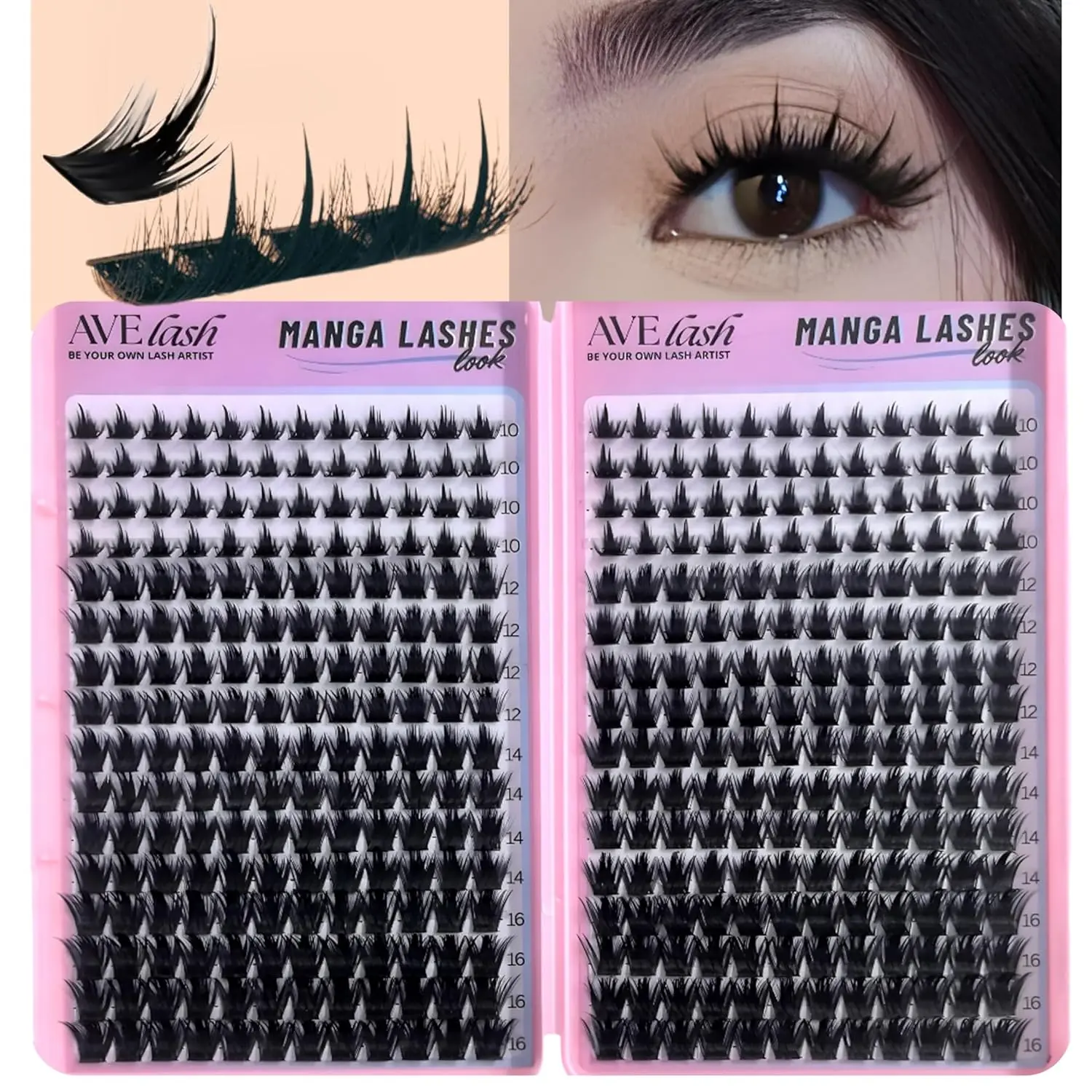 Manga Lash Clusters California Sunset Fluffy Anime Natural 320 Pcs Cluster Eyelash Wispy Fairy Eyelash Clusters Cosplay Individual Lash Extensions CC Curve 10-16mm AVELASH