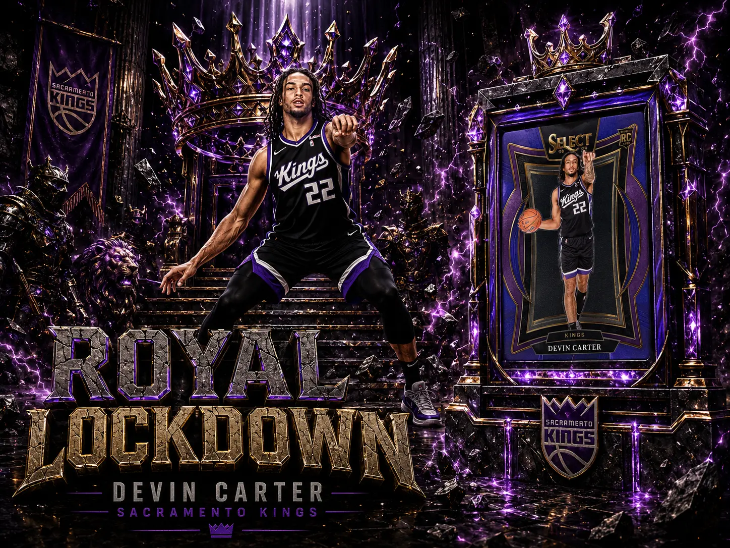 2024-25 Panini Select Devin Carter Blue Prizm Concourse RC #92 Sacramento Kings Rookie