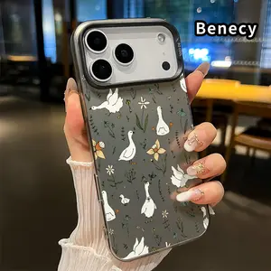 Phone Case for iPhone 17 Pro Max 16 Plus 15 14 13 12 11 Air E Goose and Flower Dream Pattern Full Body Protection Anti-Scratch PC Smartphone Cover