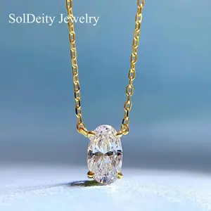 Tiny Classic Single Oval Shape Stone Pendant Necklace in Sterling Silver 5x8mm Oval Cut Zircon 18 Inch Chain