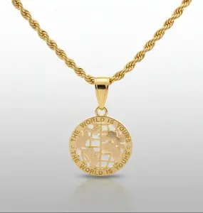 New Style Gold Plated Dainty "World Is You" Pendant with free gift mini Money Charm Pendant on 21 or 23 Inch Thin Rope Chain necklace